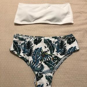 Shein Bandeau Swim Top and Leaf Print Bottom